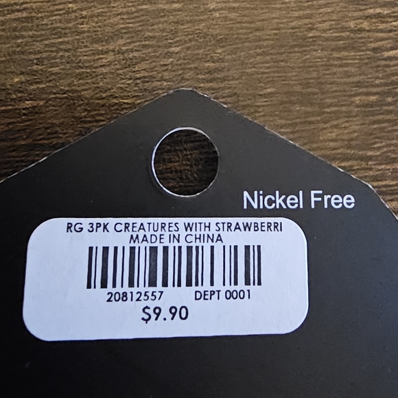 Farm Animals Rings Set Of 3 Cow Pig Bear With Strawberries NEW Sweet Society 7 - Picture 2 of 10